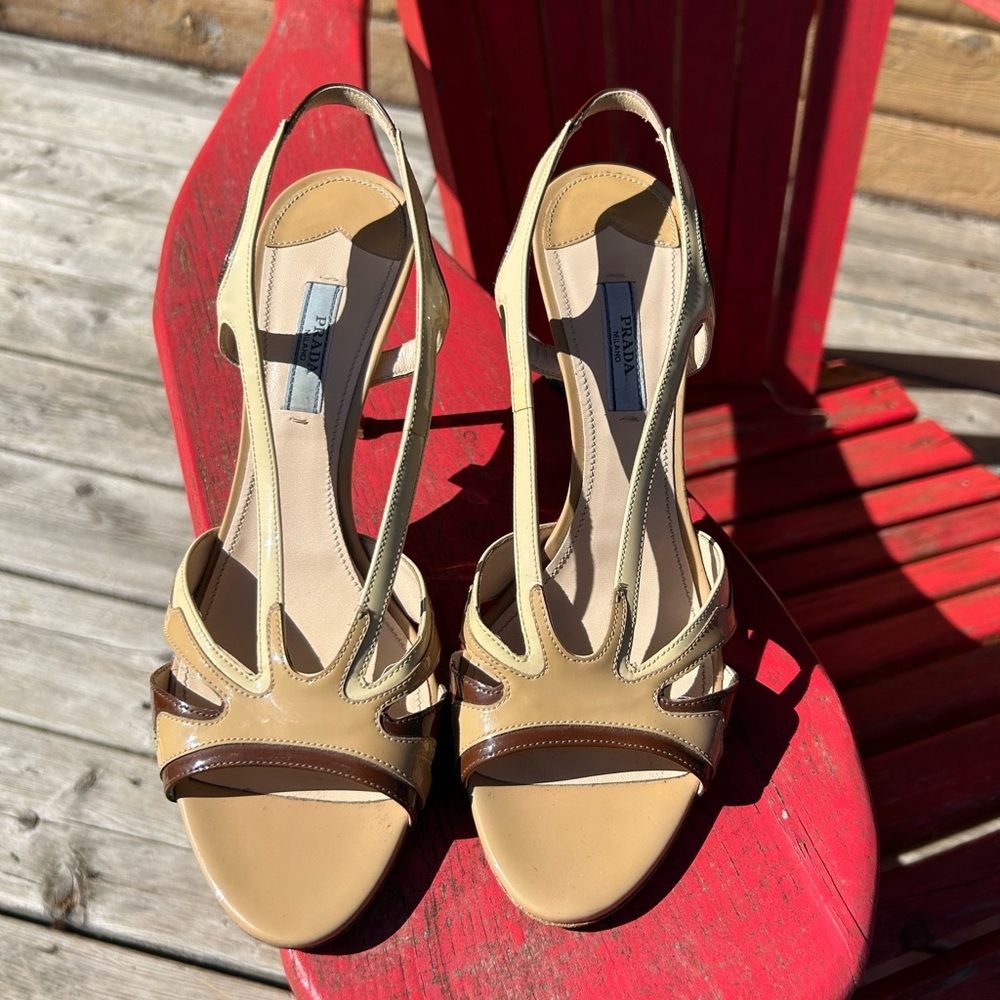 Prada Tan and Brown Strappy Sandals